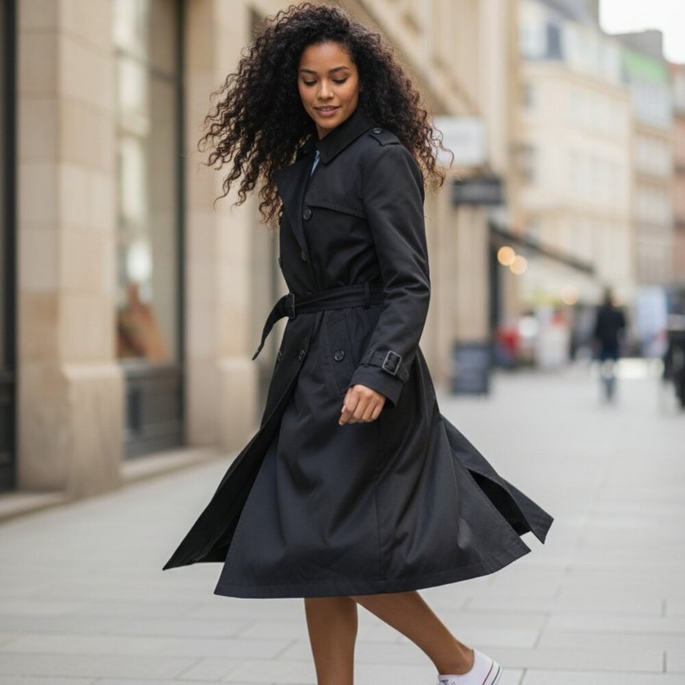 Banana Republic Classic Black Belted Cotton Trench Coat - Flawless
